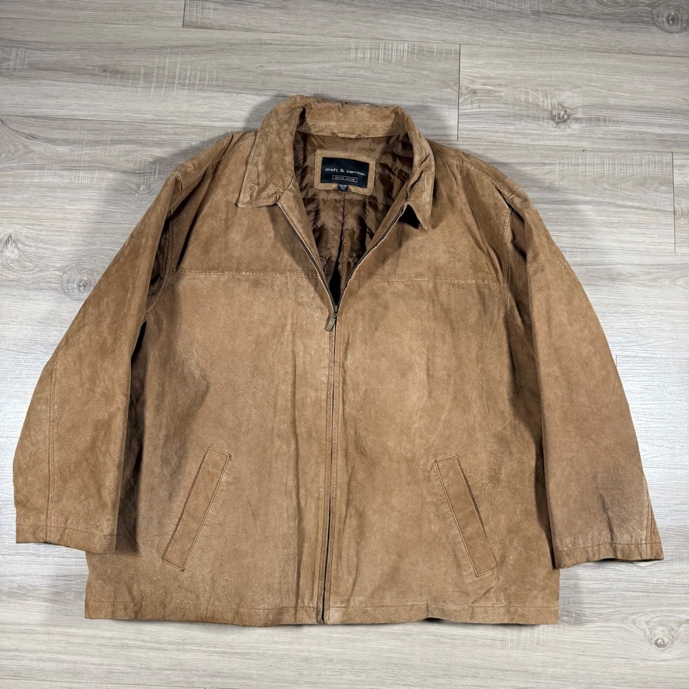Y2K Croft & Barrow Genuine Leather Suede Jacket Tan Quilted Lined Size XXL